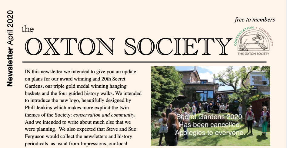 OXTON SOCIETY APRIL NEWSLETTER